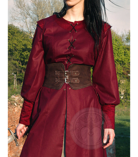 Artificial leather fantasy wide corset belt with double buckles and satin cotton lining